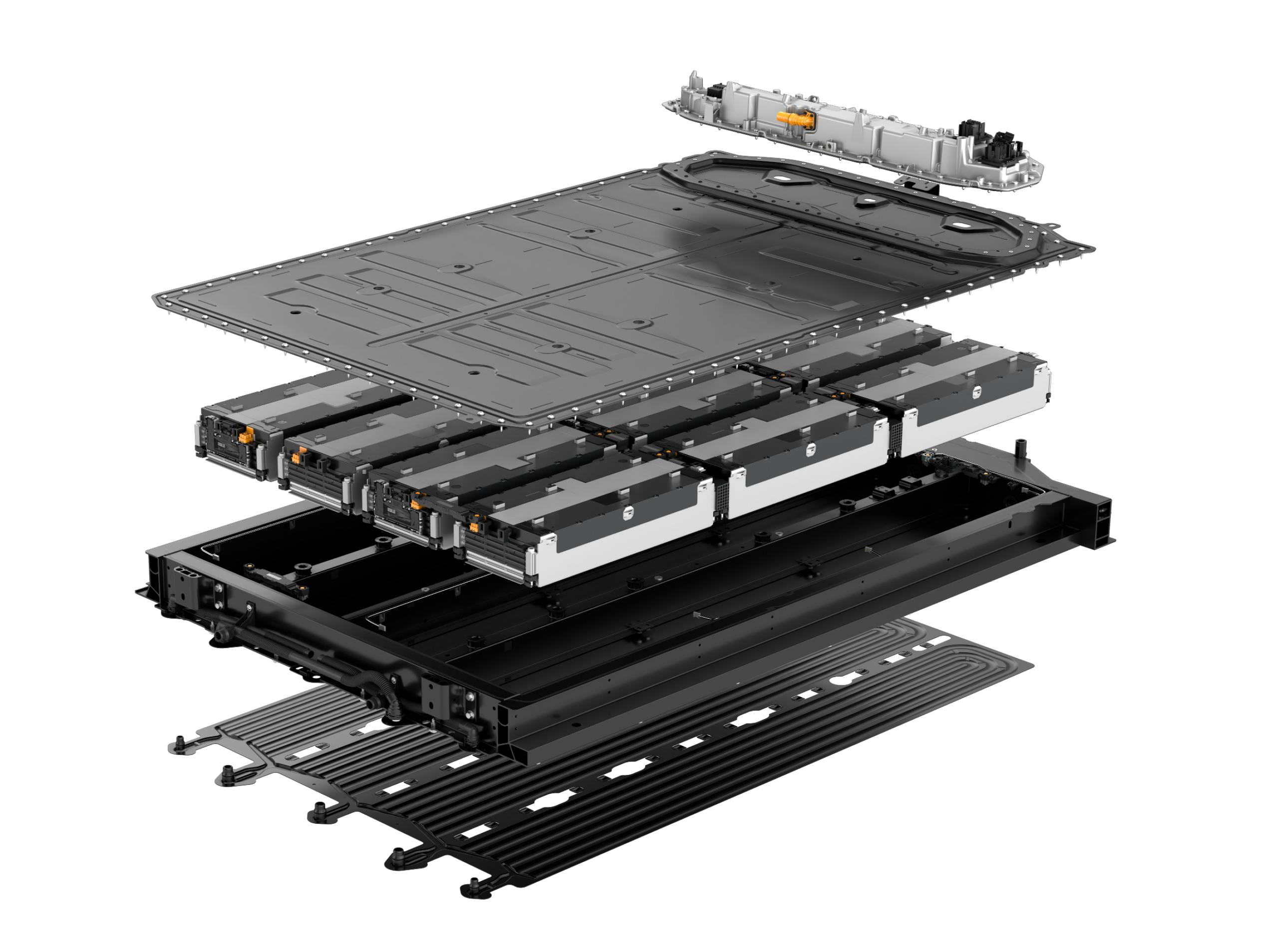 Exploded diagram of a Porsche battery module.