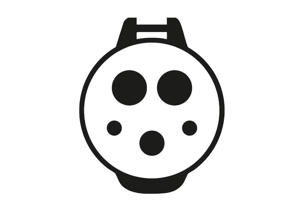 A type 2 charging plug on a grey background.