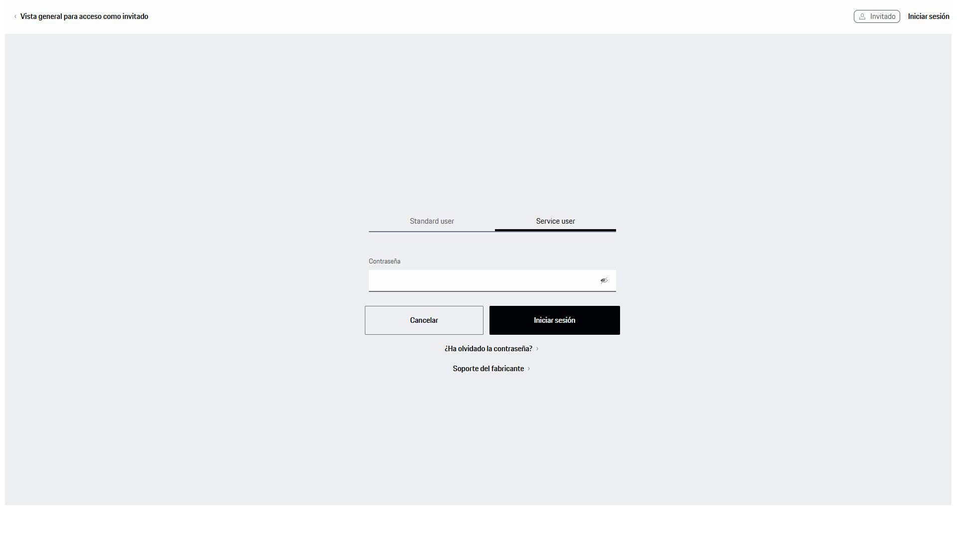 Introducción del usuario y la contraseña para iniciar sesión en la aplicación web de Porsche Wallbox.