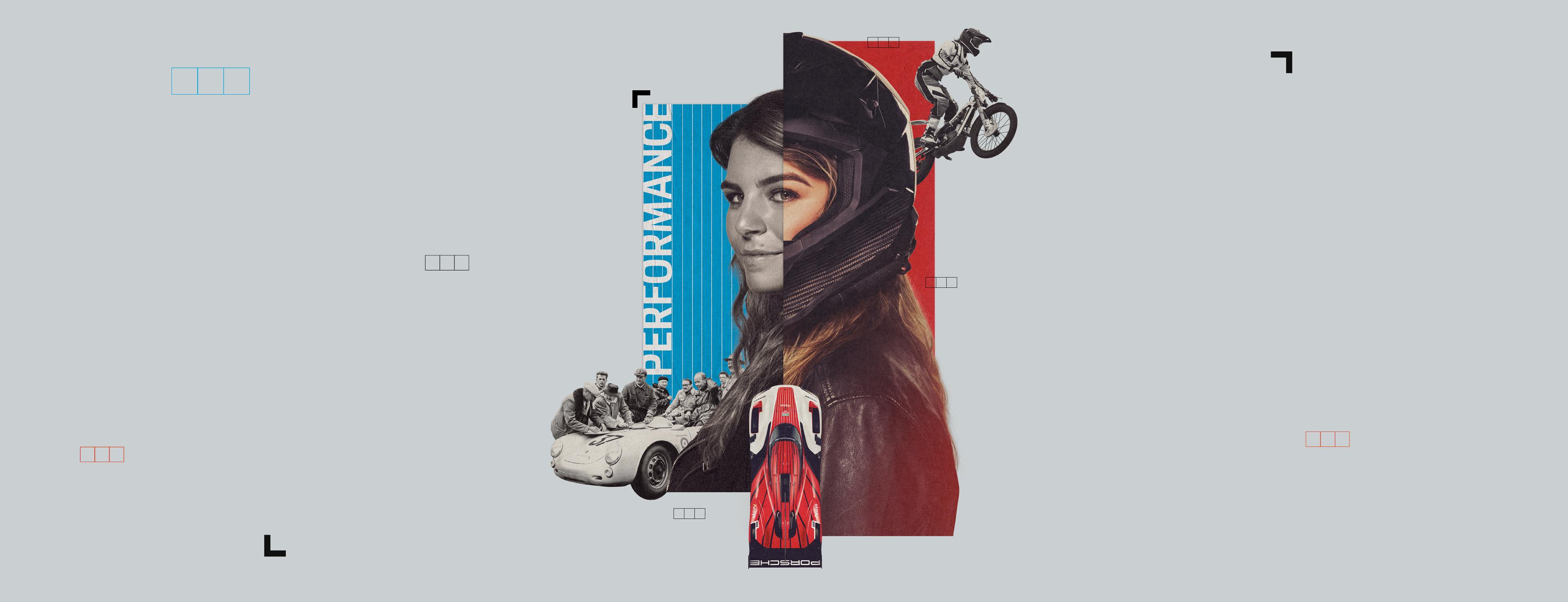 Collage in which a Porsche employee mixes his professional career and his motoring hobbies.