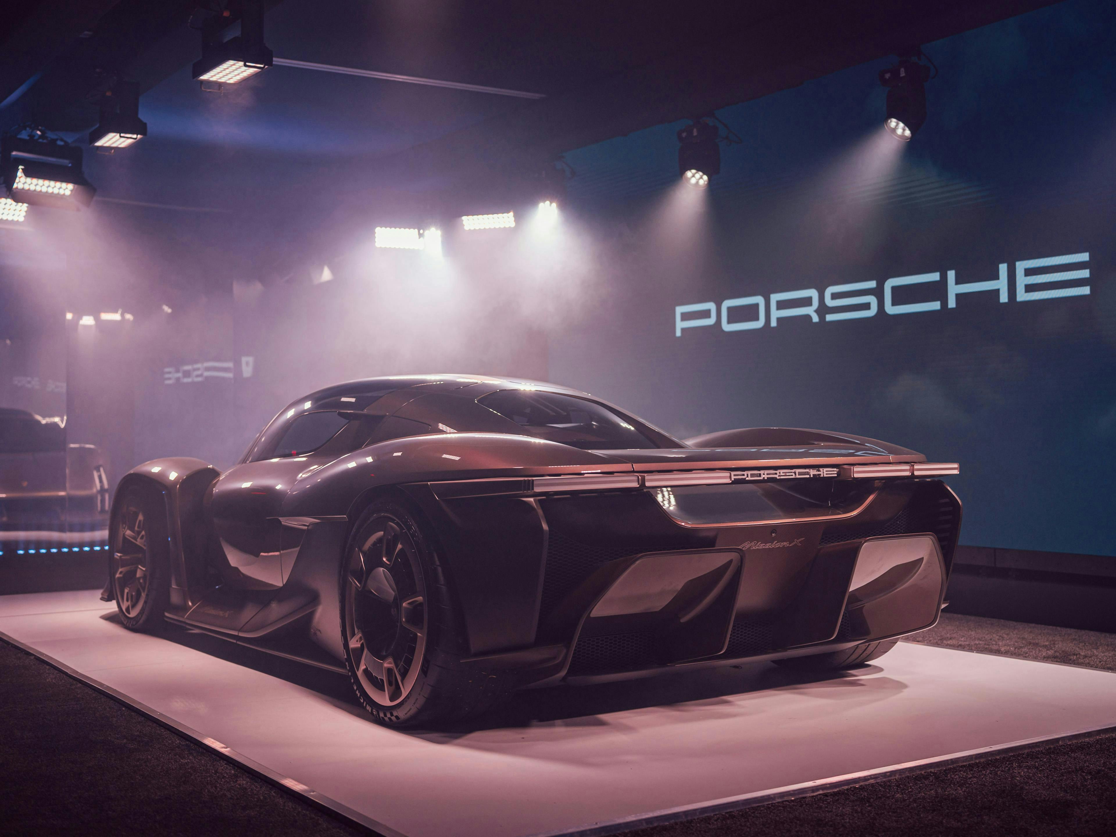 The Porsche Mission X concept car on display at the 2023 Goodwood Festival of Speed.