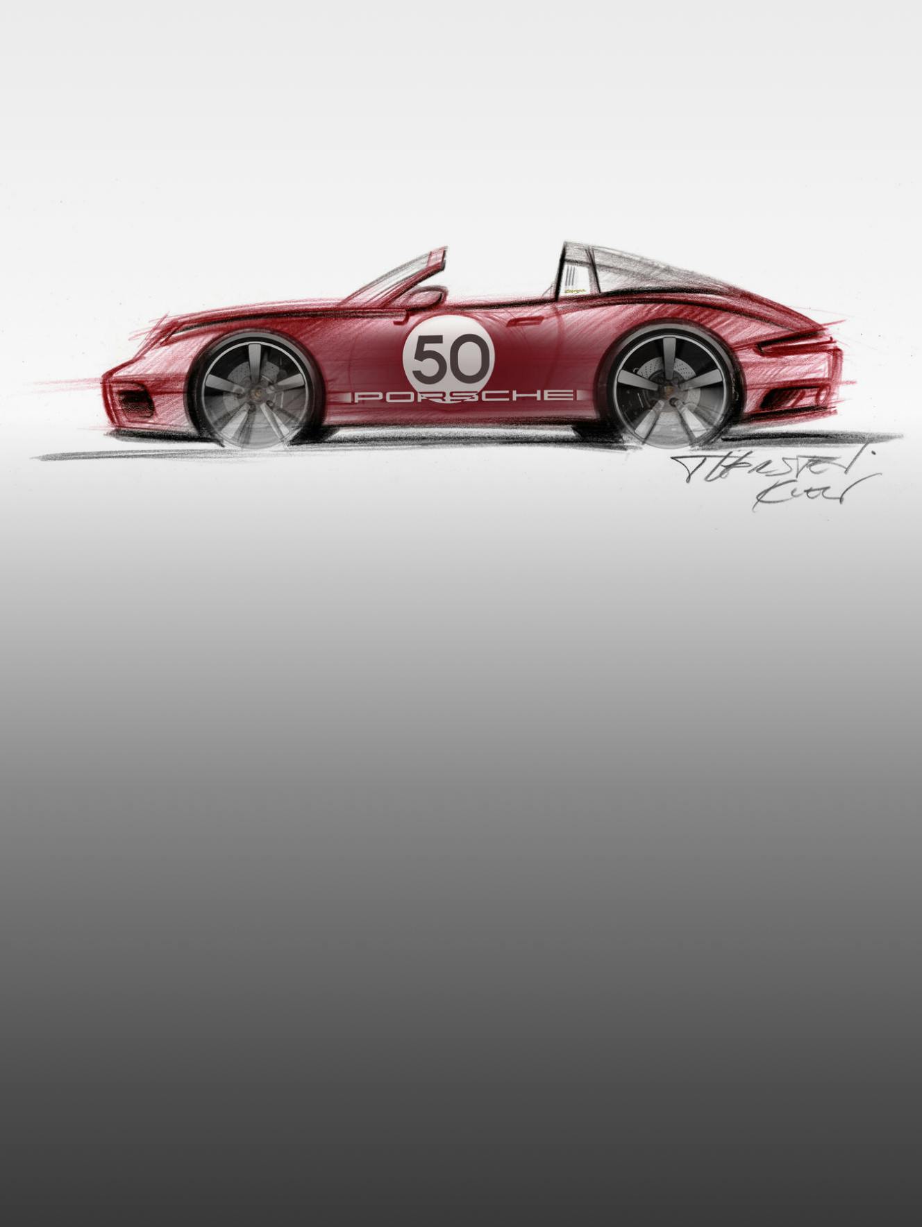 Sketch of the side view of the Porsche 911 Targa 4S Heritage Design Edition.