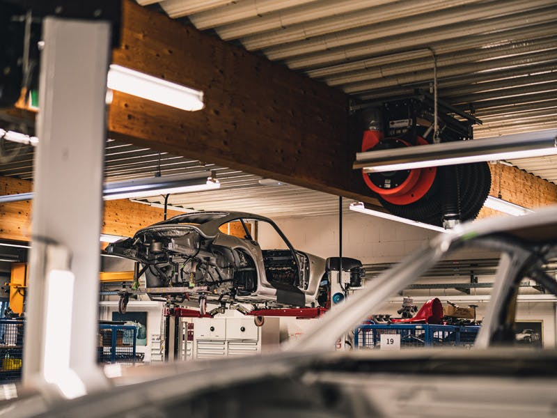 Porsche Classic Factory Restoration in Stuttgart: body-in-white in the workshop.