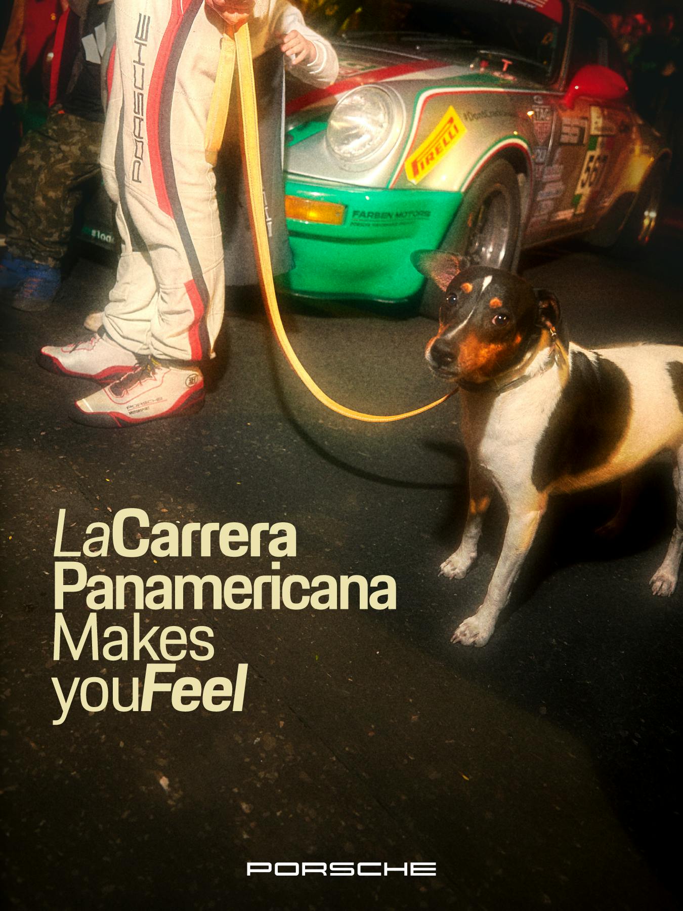 Imagen para La Carrera Panamericana: Una mano haciendo un gesto de "rock on" fuera de la ventana de un coche. Texto: "La Carrera Panamericana te hace sentir".