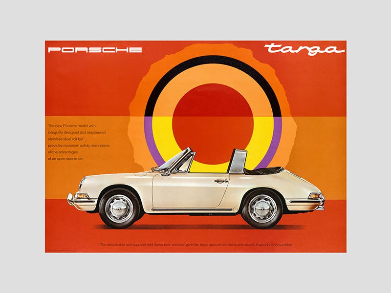 Photo of an original-style poster of a Porsche Targa.