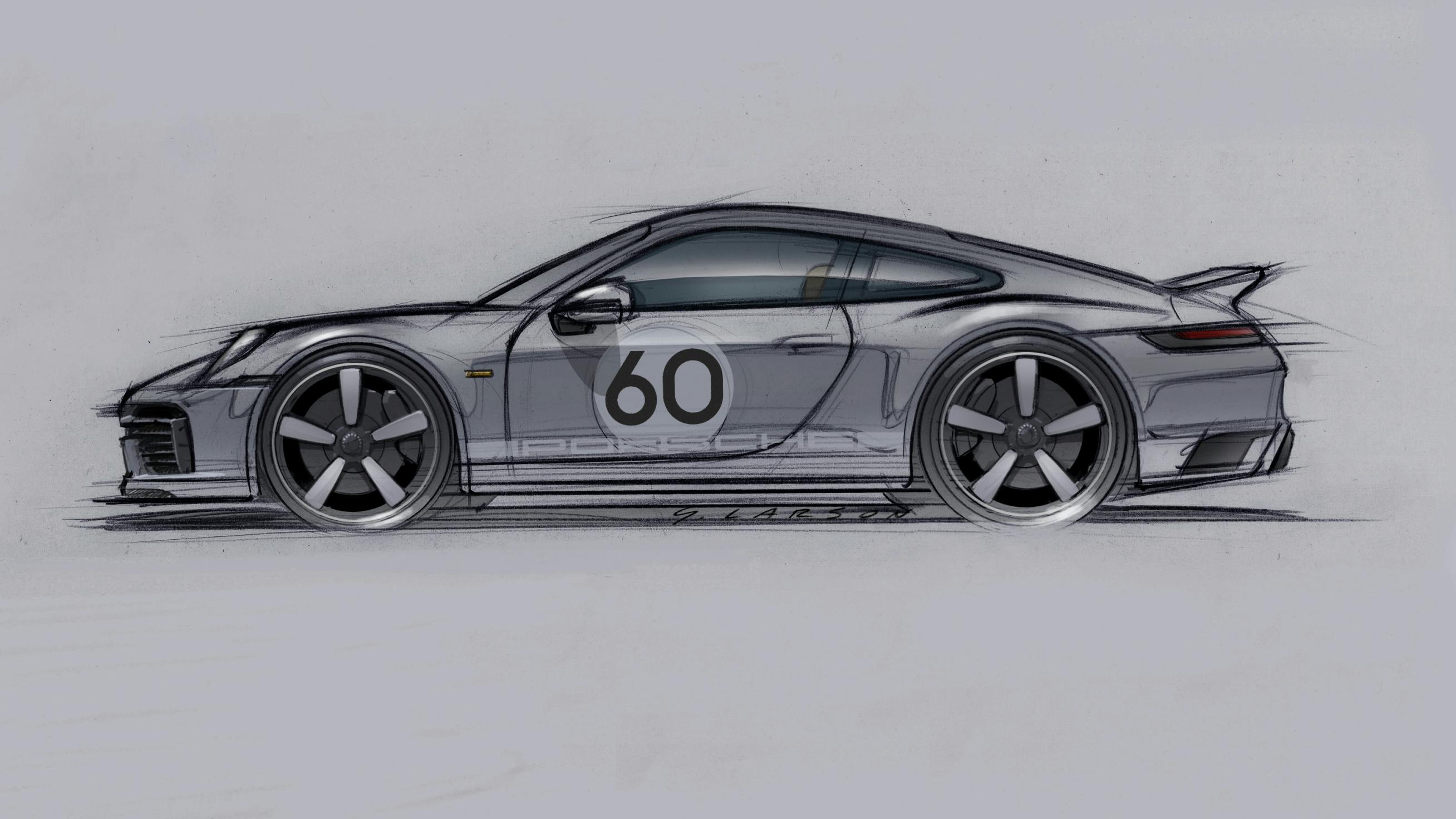 Schets van een 911 Sport Classic in profiel.