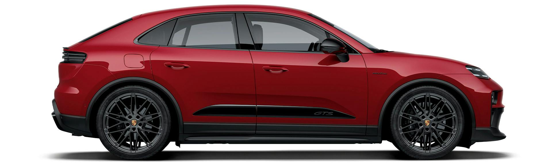 Side view of the Porsche Macan GTS in Carmine Red.