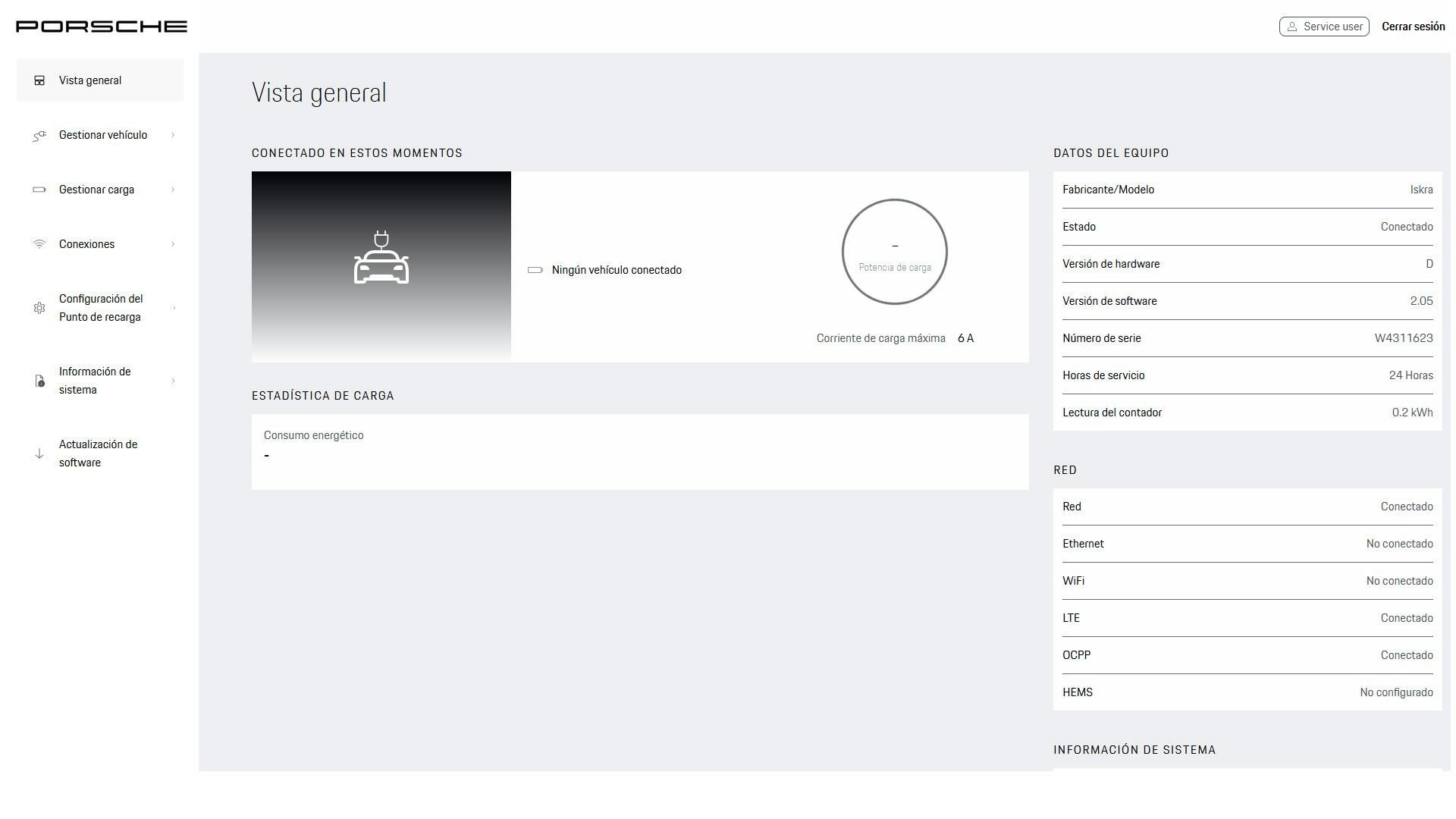 Menú de vista general después de iniciar sesión en la aplicación web.