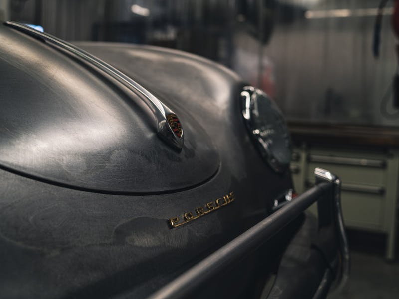 Detail shot: nose of a vintage Porsche.
