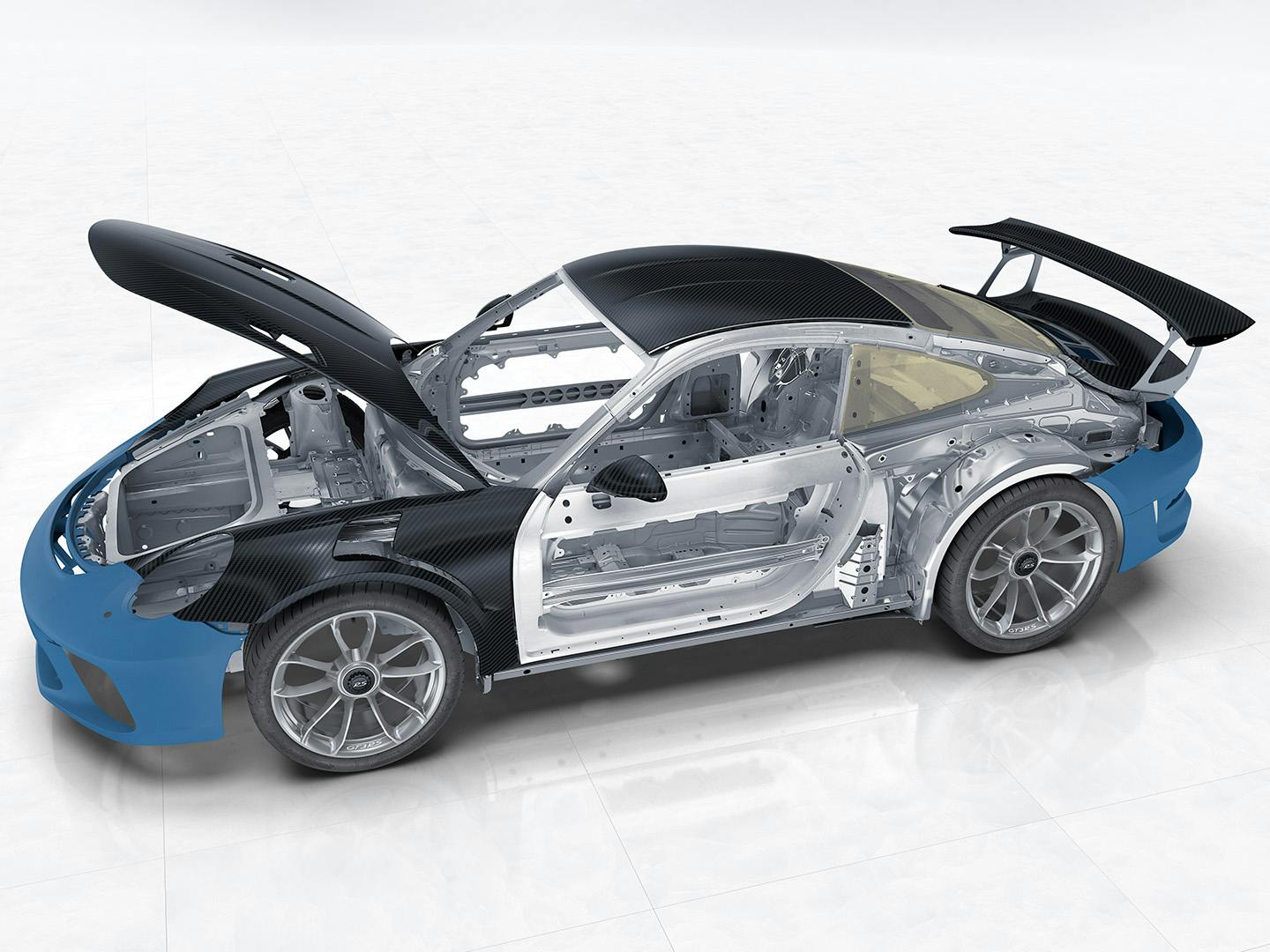Gráfico de vehículo Porsche con el capó delantero abierto